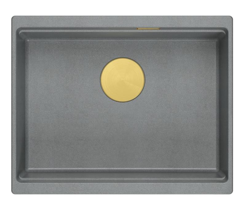 Quadri Newport II γρανίτης υποκατασκευή γκρι νεροχύτης 560x450mm με χρυσό βύσμα και καπάκι αποχέτευσης 1208967457