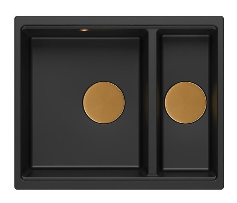 Quadri Newport II μαύρο 1,5 νεροχύτης γρανίτη επιφάνειας και εντοιχισμένος νεροχύτης 555x460mm με χάλκινο πώμα 1208967465