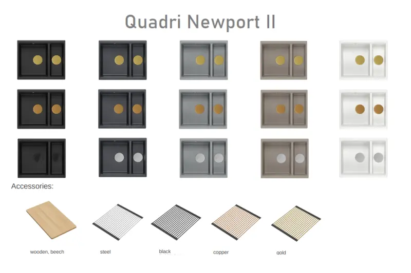 Quadri Newport II taupe 1,5 νεροχύτης από γρανίτη επιφάνειας και υποεπιφάνειας 555x460mm με χρυσό βύσμα 1208967467