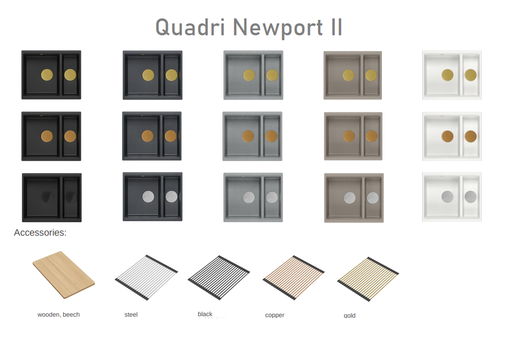 Quadri Newport II γκρι 1,5 νεροχύτης γρανίτη επιφάνειας και εντοιχισμένος νεροχύτης 555x460mm με χρυσή τάπα 1208967470