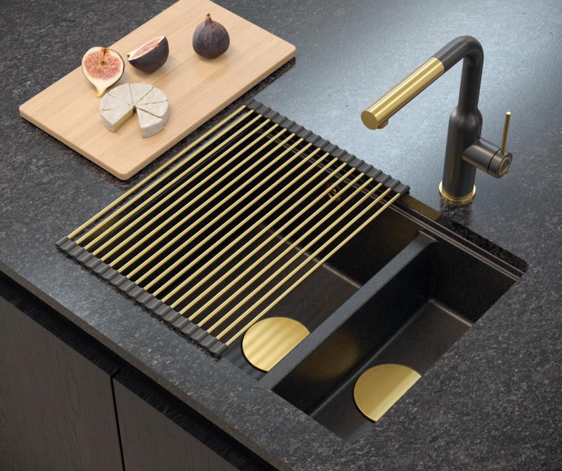 Quadri Newport II ανθρακί 1,5 νεροχύτης γρανίτη επιφανειακής και υποεπιφανειακής τοποθέτησης 555x460mm με χρυσή τάπα 1208967473