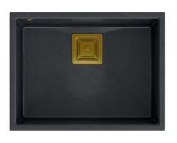 Quadri Quadrangle ανθρακί γρανίτης υποδομή νεροχύτης 55x42cm με χρυσό βύσμα 1208967479