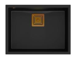 Quadri Quadrangle ανθρακί γρανίτης υποδομή νιπτήρα 55x42cm με χάλκινο πώμα 1208967480
