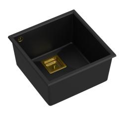 Quadri Quadrangle μαύρος γρανίτης υποδομή νεροχύτης 42x42εκ με χρυσό πώμα 1208967481