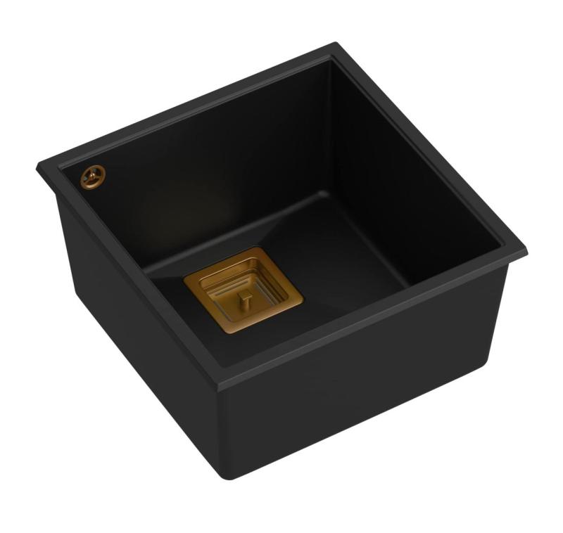 Quadri Quadrangle μαύρος γρανίτης υποκατασκευή νεροχύτης 42x42cm με χάλκινη τάπα 1208967482