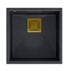 Quadri Quadrangle ανθρακί γρανίτη εντοιχισμένος νεροχύτης 42x42cm με χρυσή τάπα 1208967487