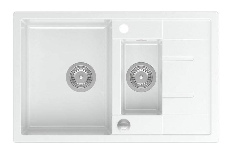 Quadri Brenton λευκός γρανίτης επάνω πάγκος 1,5 νεροχύτης με επιφάνεια αποστράγγισης 78x50cm με ανοξείδωτη τάπα 1208967491