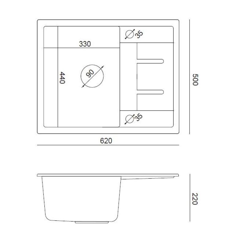 Quadri Dalton γκρι γρανιτένος νεροχύτης με επιφάνεια αποστράγγισης 62x50cm με ανοξείδωτο πώμα 1208967492