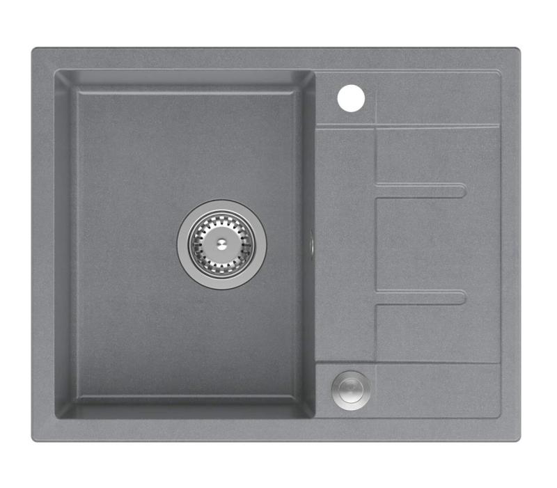 Quadri Dalton γκρι γρανιτένος νεροχύτης με επιφάνεια αποστράγγισης 62x50cm με ανοξείδωτο πώμα 1208967492