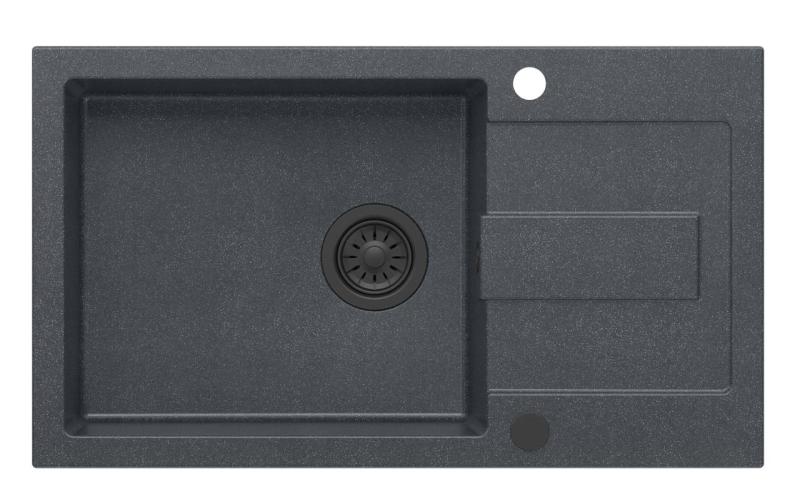 Quadri Sutton XL ανθρακί γρανίτης εντοιχισμένος νεροχύτης 78x45εκ με επιφάνεια αποστράγγισης αναστρέψιμος με μαύρο πώμα 1208967494