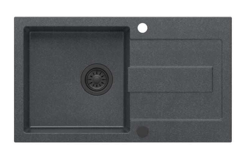 Quadri Sutton ανθρακί γρανίτης εντοιχισμένος νεροχύτης 78x45εκ με επιφάνεια αποστράγγισης αναστρέψιμη με μαύρο βύσμα 1208967495