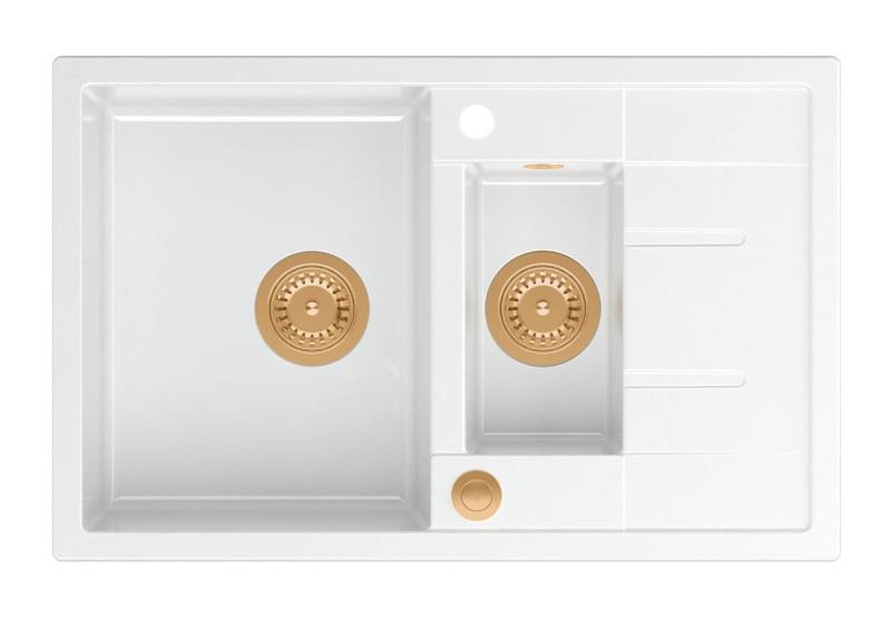 Quadri Brenton λευκός γρανίτης επάνω τοποθέτησης 1,5 νεροχύτης με επιφάνεια αποστράγγισης 78x50cm με χάλκινη τάπα 1208967552