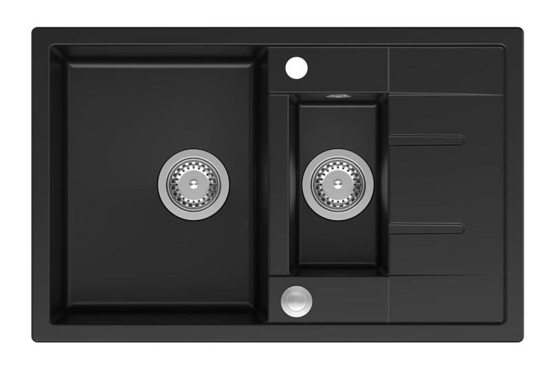 Quadri Brenton ανθρακί γρανίτης επιφάνεια 1,5 νεροχύτης με επιφάνεια αποστράγγισης 78x50cm με ανοξείδωτο ατσάλι πώμα 1208967556