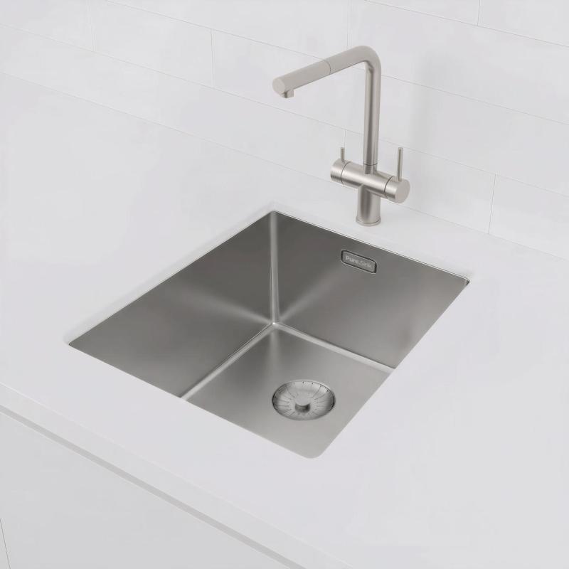 Pure.Sink Prestige RVS νεροχύτης 34x40 cm, ακτίνα 10 mm, για υποκατασκευή, επίπεδη ενσωμάτωση και επιφάνεια εγκατάστασης PPG3440-02
