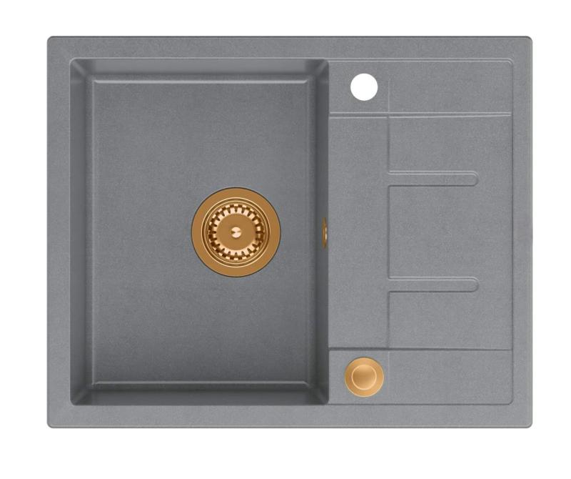 Quadri Dalton γκρι γρανιτένιος νεροχύτης επιφάνειας με επιφάνεια αποστράγγισης 62x50εκ με χάλκινο βύσμα 1208967566