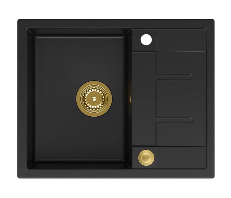 Quadri Dalton μαύρος γρανιτένιος νεροχύτης πάγκου με επιφάνεια αποστράγγισης 62x50cm με χρυσό βύσμα 1208967568