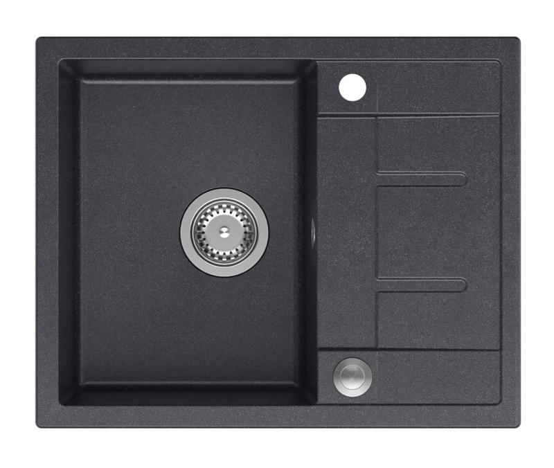 Quadri Dalton ανθρακί γρανίτης εντοιχιζόμενος νεροχύτης με επιφάνεια αποστράγγισης 62x50cm με ανοξείδωτο πώμα 1208967570