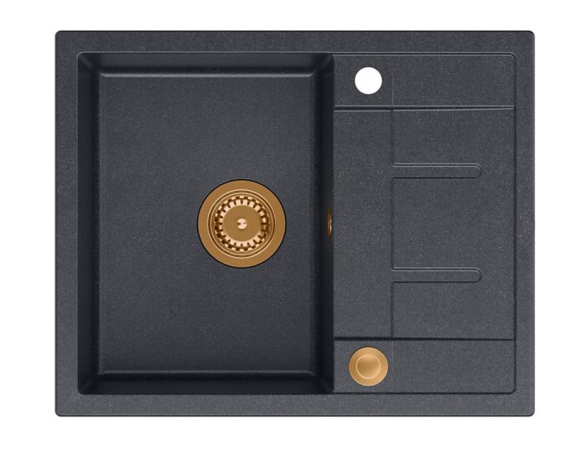 Quadri Dalton ανθρακί γρανίτης εντοιχισμένος νεροχύτης με επιφάνεια αποστράγγισης 62x50cm με χάλκινη τάπα 1208967572