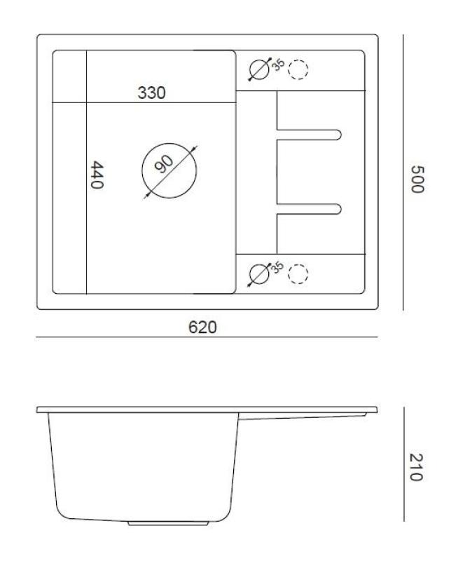 Quadri Dalton λευκός γρανίτης επιτραπέζιος νεροχύτης με επιφάνεια αποστράγγισης 62x50cm με ανοξείδωτο πώμα 1208967573