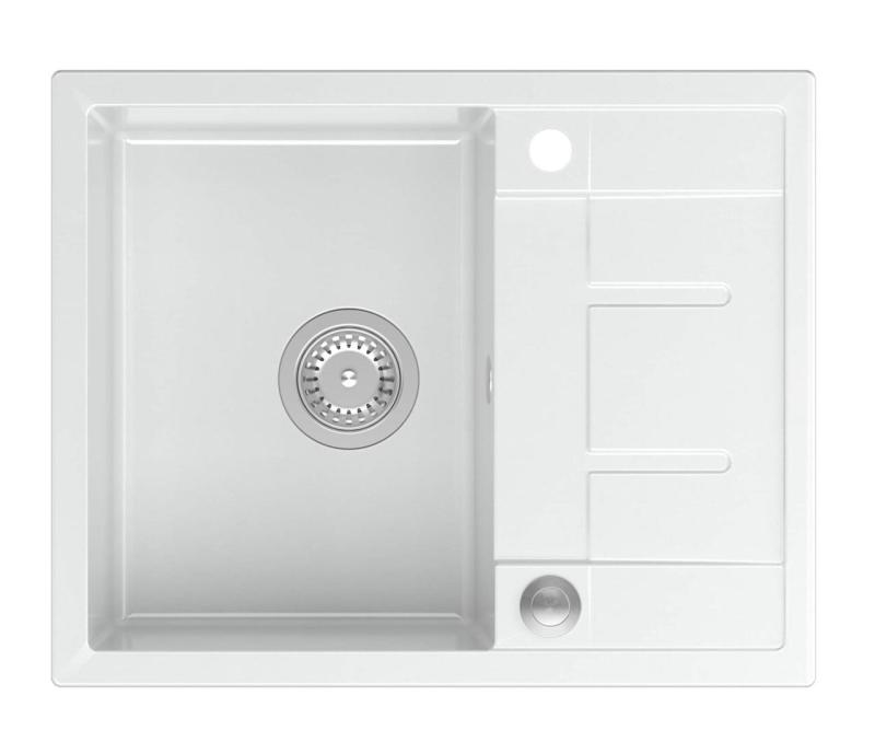 Quadri Dalton λευκός γρανίτης επιτραπέζιος νεροχύτης με επιφάνεια αποστράγγισης 62x50cm με ανοξείδωτο πώμα 1208967573