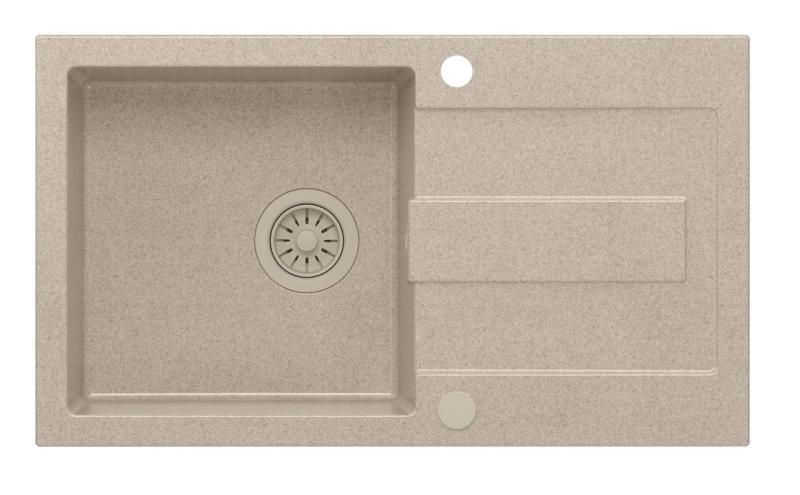 Quadri Sutton μπεζ αμμώδης γρανίτης εντοιχισμένος νεροχύτης 78x45cm με επιφάνεια αποστράγγισης αναστρέψιμος με μπεζ βαλβίδα 1208967579