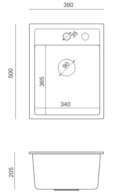Quadri Λονδίνο γρανίτης ανθρακί νεροχύτης 39x50cm με οπή για βρύση επιφάνεια 1208967584