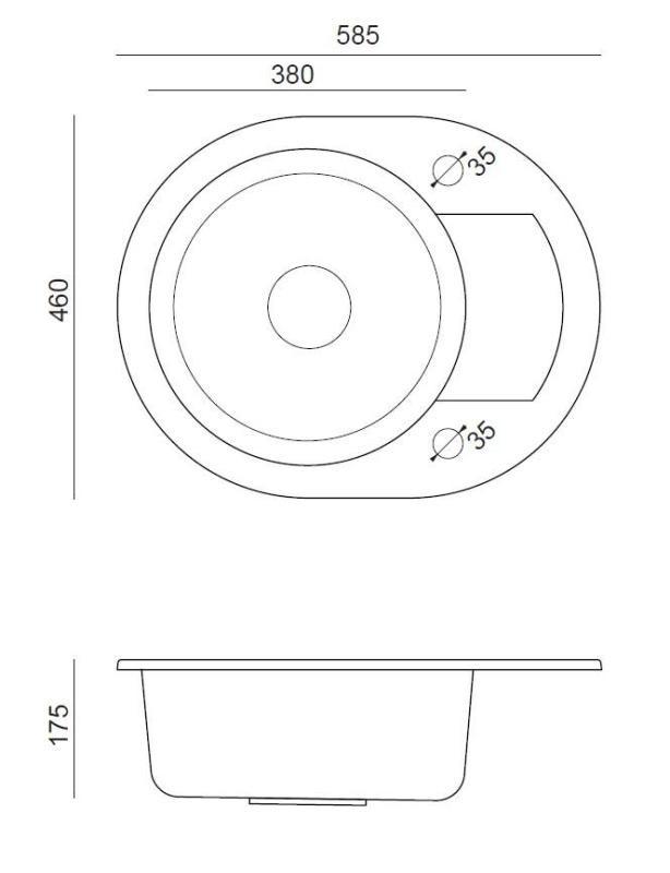 Quadri Λονδίνο Ανθρακί Γρανίτης Στρογγυλός Νεροχύτης με Στραγγιστήρι 585x460mm Αναστρέψιμος - 1208967585