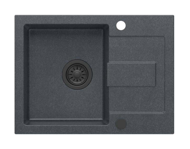 Quadri Sutton Ανθρακί Γρανίτης Νεροχύτης 60x45cm με Επιφάνεια Στραγγίσματος, Αναστρέψιμος με Μαύρο Πώμα - 1208967586