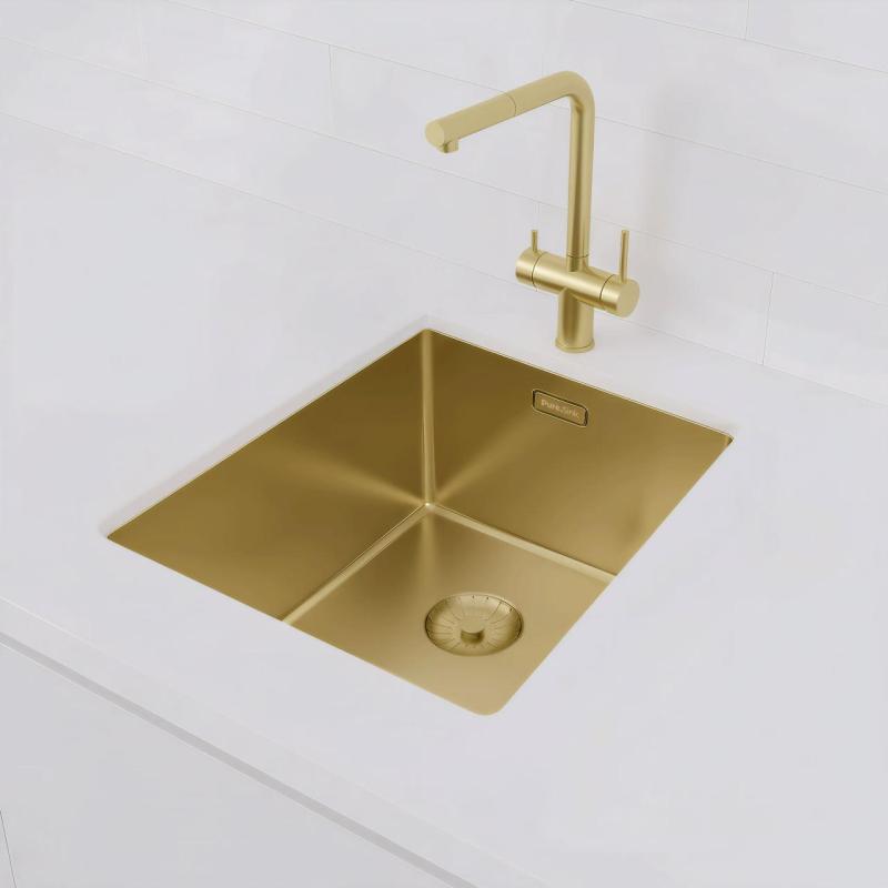 Pure.Sink Prestige νεροχύτης 34x40 cm PVD Χρυσό, ακτίνα 10 mm, για υποκατασκευή, επίπεδη ενσωμάτωση και επιφάνεια εγκατάστασης PPG3440-60