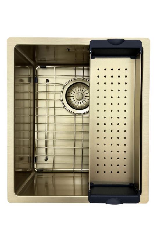 Pure.Sink Prestige νεροχύτης 34x40 cm PVD Χρυσό, ακτίνα 10 mm, για υποκατασκευή, επίπεδη ενσωμάτωση και επιφάνεια εγκατάστασης PPG3440-60