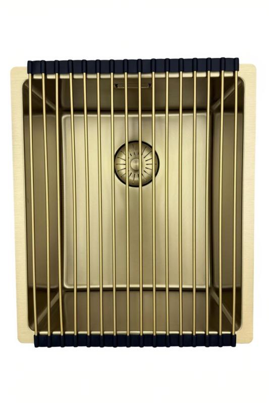 Pure.Sink Prestige νεροχύτης 34x40 cm PVD Χρυσό, ακτίνα 10 mm, για υποκατασκευή, επίπεδη ενσωμάτωση και επιφάνεια εγκατάστασης PPG3440-60