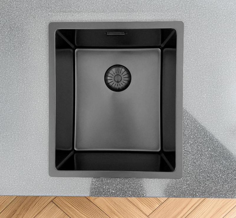 Pure.Sink Prestige νεροχύτης PVD Gun Metal 34x40 cm, ακτίνα 10 mm, για υποκατασκευή, επίπεδη ενσωμάτωση και επιφάνεια εγκατάστασης PPG3440-61