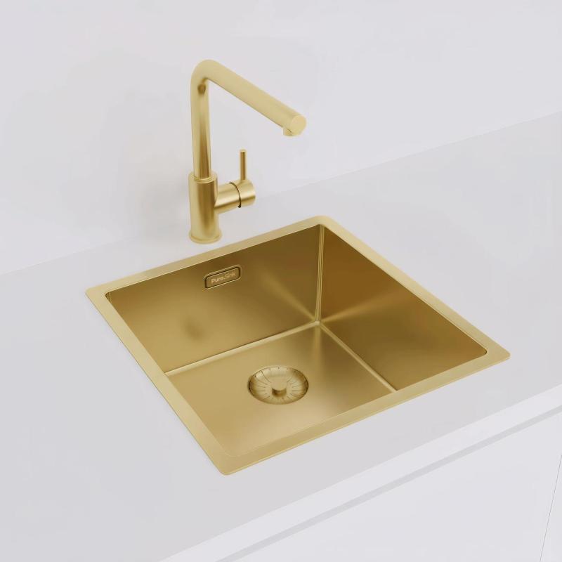 Pure.Sink Prestige νεροχύτης 40x40 cm PVD Χρυσό 10mm ακτίνα υποκατασκευή, επίπεδη κατασκευή και επικάλυψη PPG4040-60