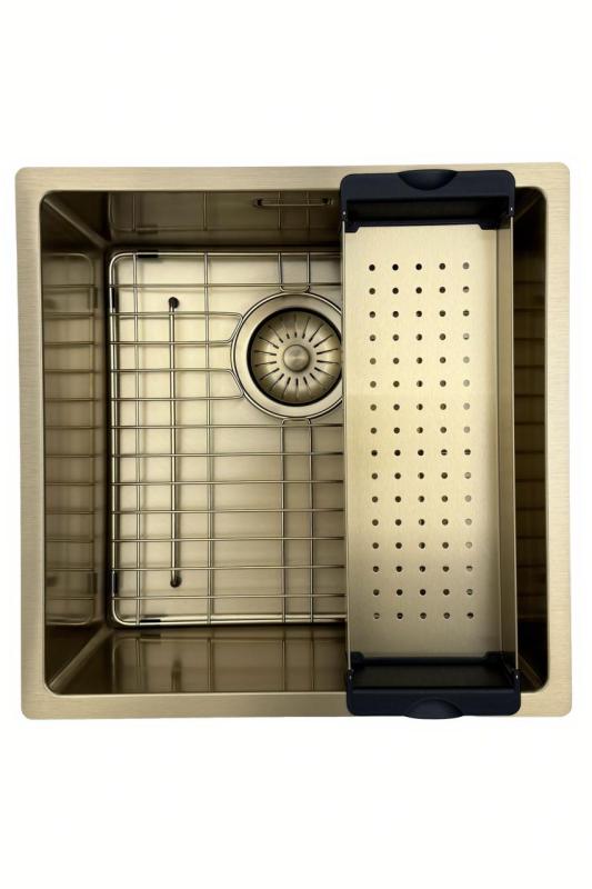 Pure.Sink Prestige νεροχύτης 40x40 cm PVD Χρυσό 10mm ακτίνα υποκατασκευή, επίπεδη κατασκευή και επικάλυψη PPG4040-60