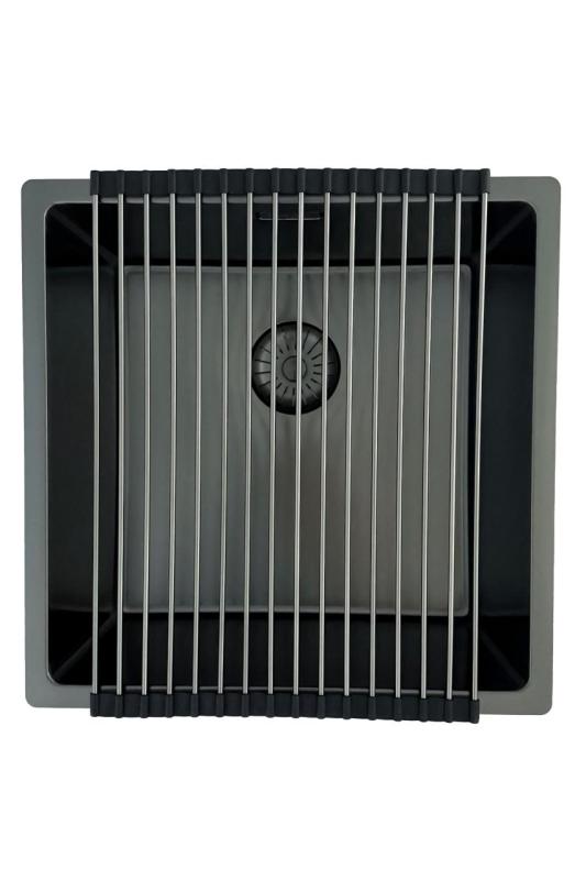 Pure.Sink Prestige νεροχύτης 40x40 cm PVD Gun Metal, ακτίνα 10 mm, για υποκατασκευή, επίπεδη ενσωμάτωση και επιφάνεια εγκατάστασης PPG4040-61