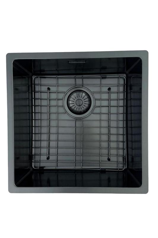 Pure.Sink Prestige νεροχύτης 40x40 cm PVD Gun Metal, ακτίνα 10 mm, για υποκατασκευή, επίπεδη ενσωμάτωση και επιφάνεια εγκατάστασης PPG4040-61