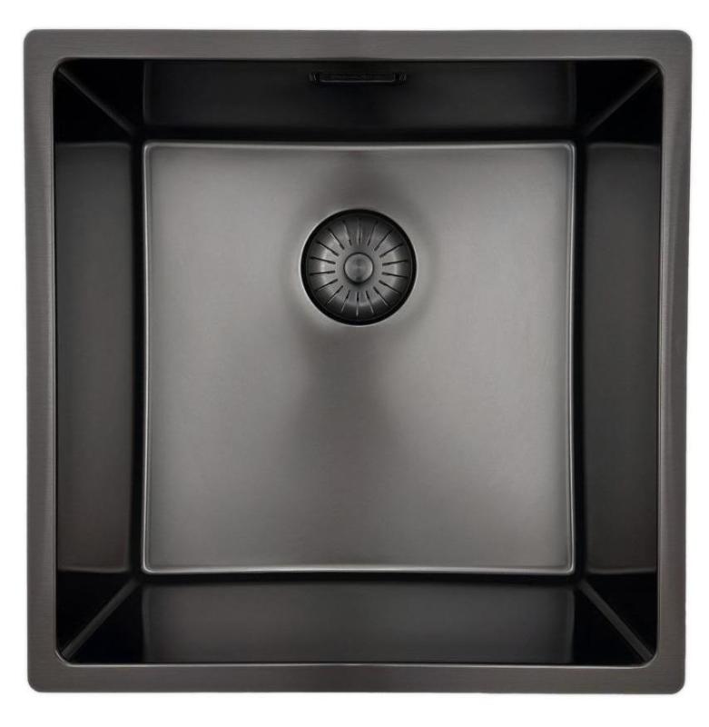 Pure.Sink Prestige νεροχύτης 40x40 cm PVD Gun Metal, ακτίνα 10 mm, για υποκατασκευή, επίπεδη ενσωμάτωση και επιφάνεια εγκατάστασης PPG4040-61