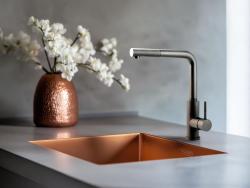 Pure.Sink Prestige νεροχύτης 40x40 cm PVD Χαλκός, ακτίνα 10 mm, για υποκατασκευή, επίπεδη ενσωμάτωση και επιφάνεια εγκατάστασης PPG4040-62