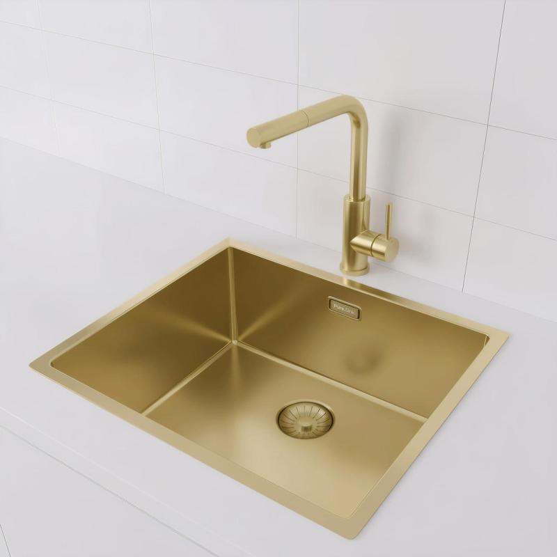 Pure.Sink Prestige νεροχύτης 50x40 cm PVD Χρυσό, ακτίνα 10 mm, για υποκατασκευή, επίπεδη ενσωμάτωση και επιφάνεια εγκατάστασης PPG5040-60