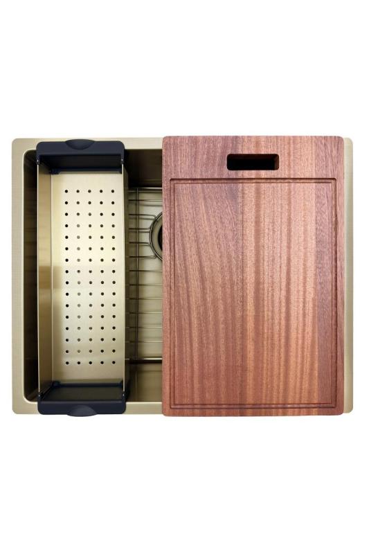 Pure.Sink Prestige νεροχύτης 50x40 cm PVD Χρυσό, ακτίνα 10 mm, για υποκατασκευή, επίπεδη ενσωμάτωση και επιφάνεια εγκατάστασης PPG5040-60