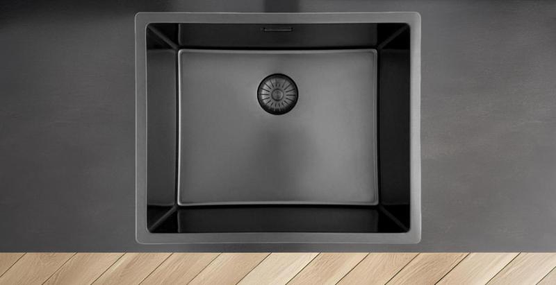 Pure.Sink Prestige νεροχύτης 50x40 cm PVD Gun Metal, ακτίνα 10 mm, για υποκατασκευή, επίπεδη ενσωμάτωση και επιφάνεια εγκατάστασης PPG5040-61