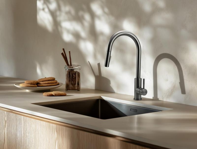 Pure.Sink Prestige νεροχύτης 50x40 cm PVD Gun Metal, ακτίνα 10 mm, για υποκατασκευή, επίπεδη ενσωμάτωση και επιφάνεια εγκατάστασης PPG5040-61