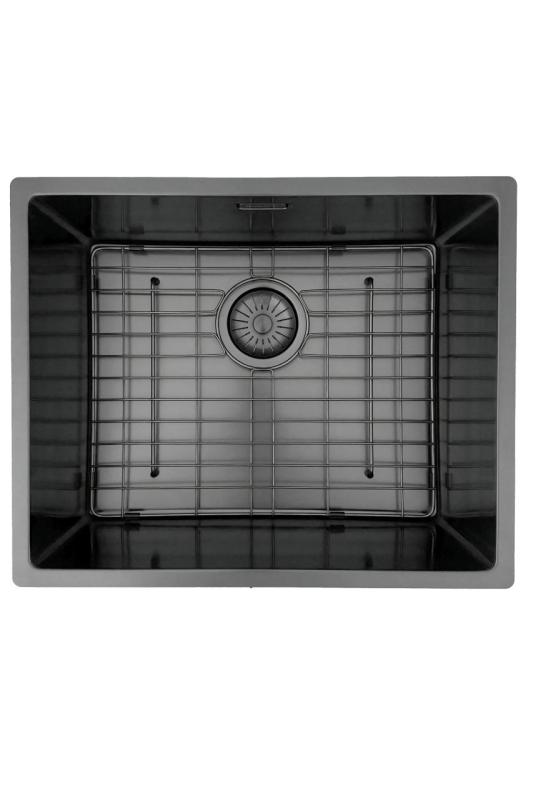 Pure.Sink Prestige νεροχύτης 50x40 cm PVD Gun Metal, ακτίνα 10 mm, για υποκατασκευή, επίπεδη ενσωμάτωση και επιφάνεια εγκατάστασης PPG5040-61