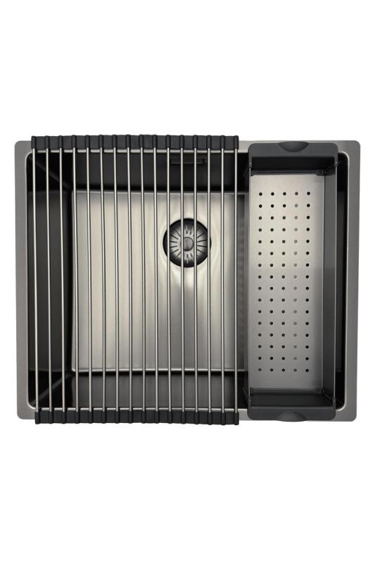 Pure.Sink Prestige νεροχύτης 50x40 cm PVD Gun Metal, ακτίνα 10 mm, για υποκατασκευή, επίπεδη ενσωμάτωση και επιφάνεια εγκατάστασης PPG5040-61