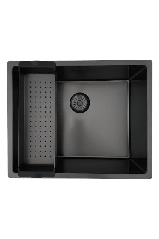 Pure.Sink Prestige νεροχύτης 50x40 cm PVD Gun Metal, ακτίνα 10 mm, για υποκατασκευή, επίπεδη ενσωμάτωση και επιφάνεια εγκατάστασης PPG5040-61