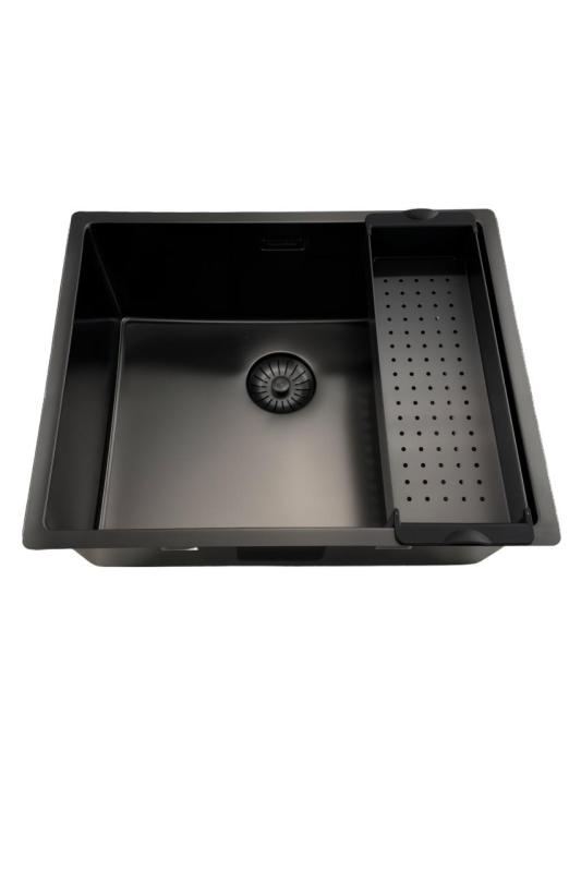 Pure.Sink Prestige νεροχύτης 50x40 cm PVD Gun Metal, ακτίνα 10 mm, για υποκατασκευή, επίπεδη ενσωμάτωση και επιφάνεια εγκατάστασης PPG5040-61