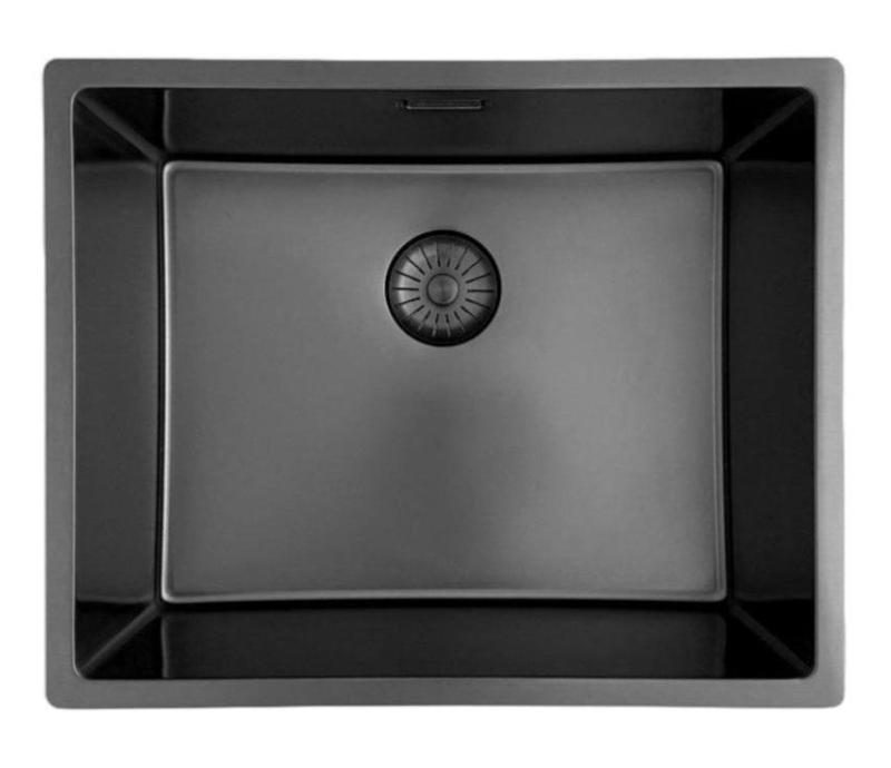 Pure.Sink Prestige νεροχύτης 50x40 cm PVD Gun Metal, ακτίνα 10 mm, για υποκατασκευή, επίπεδη ενσωμάτωση και επιφάνεια εγκατάστασης PPG5040-61