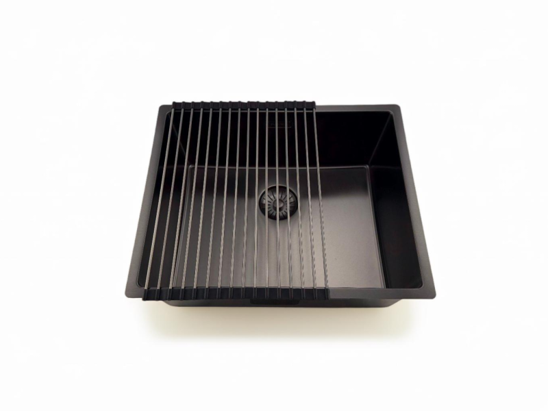 Pure.Sink Prestige νεροχύτης 50x40 cm PVD Gun Metal, ακτίνα 10 mm, για υποκατασκευή, επίπεδη ενσωμάτωση και επιφάνεια εγκατάστασης PPG5040-61