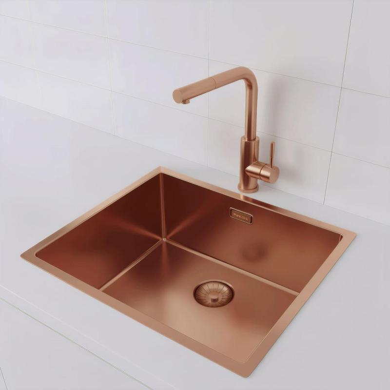 Pure.Sink Prestige νεροχύτης 50x40 cm PVD Χαλκός, ακτίνα 10 mm, για υποκατασκευή, επίπεδη ενσωμάτωση και επιφάνεια εγκατάστασης PPG5040-62