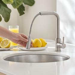 Pure.Sink Elite Steel Spark-S μπαταρία κουζίνας από ανοξείδωτο ατσάλι με αποσπώμενη ρουξούνι PS8041-02